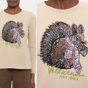 Weekend MaxMara Sequins Squirrel Long Sleeve Shirt Sabbia Medium